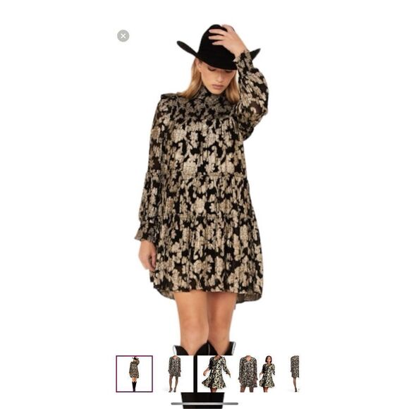 Anthropologie Bell Dress Small Black Gold Lined - Picture 1 of 11